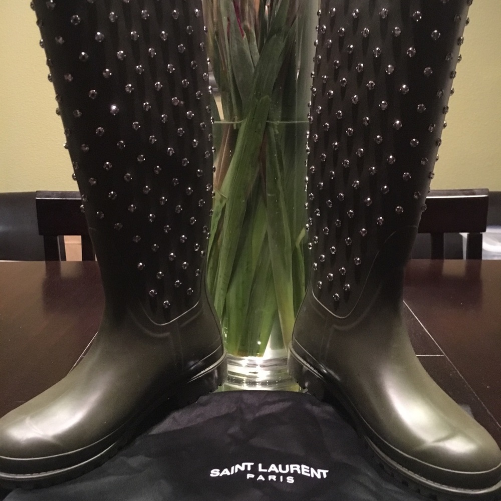 Saint Laurent Green Festival Embellished Rain Boot - Picture 6 of 8